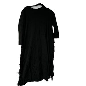 English Woman's Black ruffle fringe dress sz L LBD party holiday fancy casual